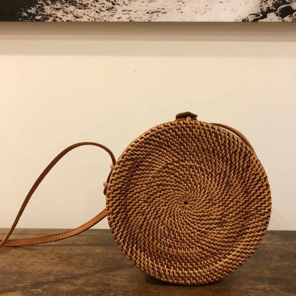 Anthropologie - esque circular wicker purse